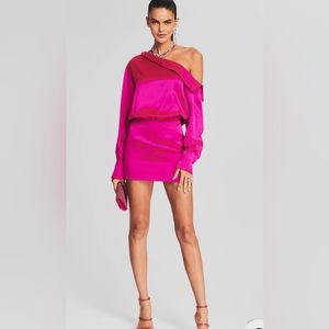 Pink off the shoulder Retrofete Elio Dress is sure to turn heads
